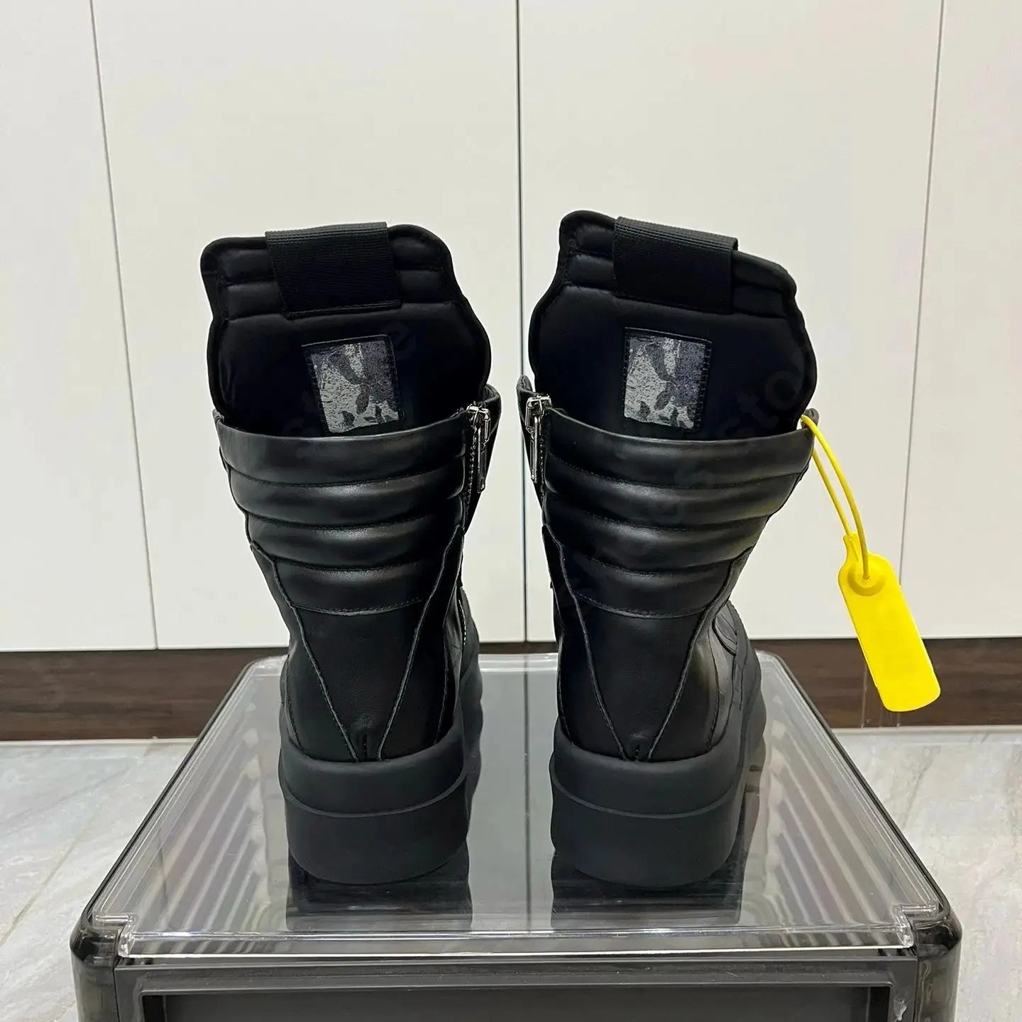 R-o Designer Men Shoe Women Sneaker High Top Shoes Black Leather Boots Luxury Casual Sneakers Zipper 6cm Thick Sole Ankle Boot