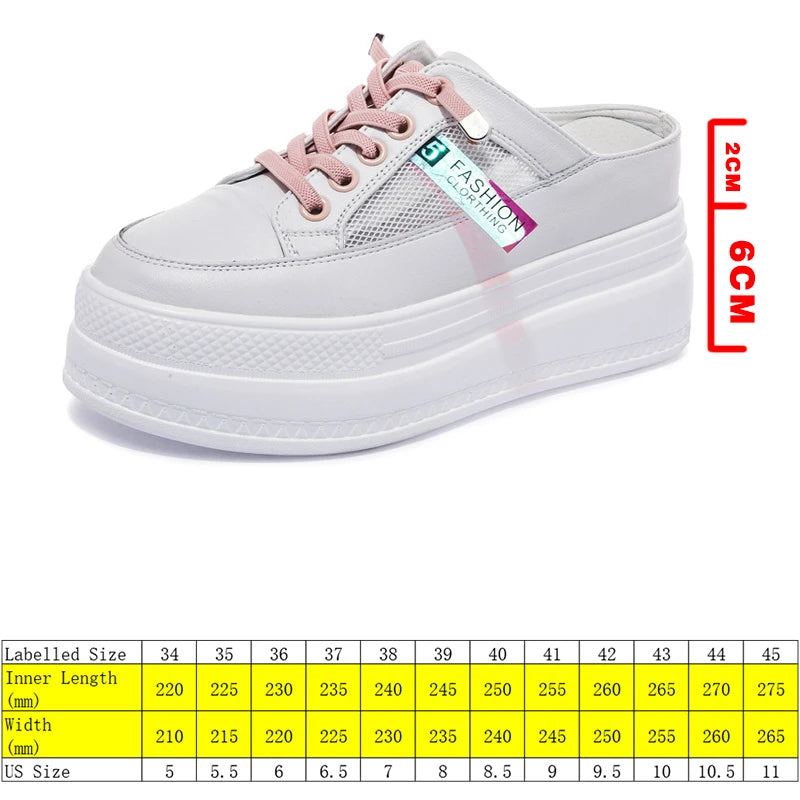 Fujin 2024 Genuine Leather Women Summer Shoes 8cm Platform Wedge Sneakers Beach Shoes Sandals Mules Slippers Sliades Air Mesh