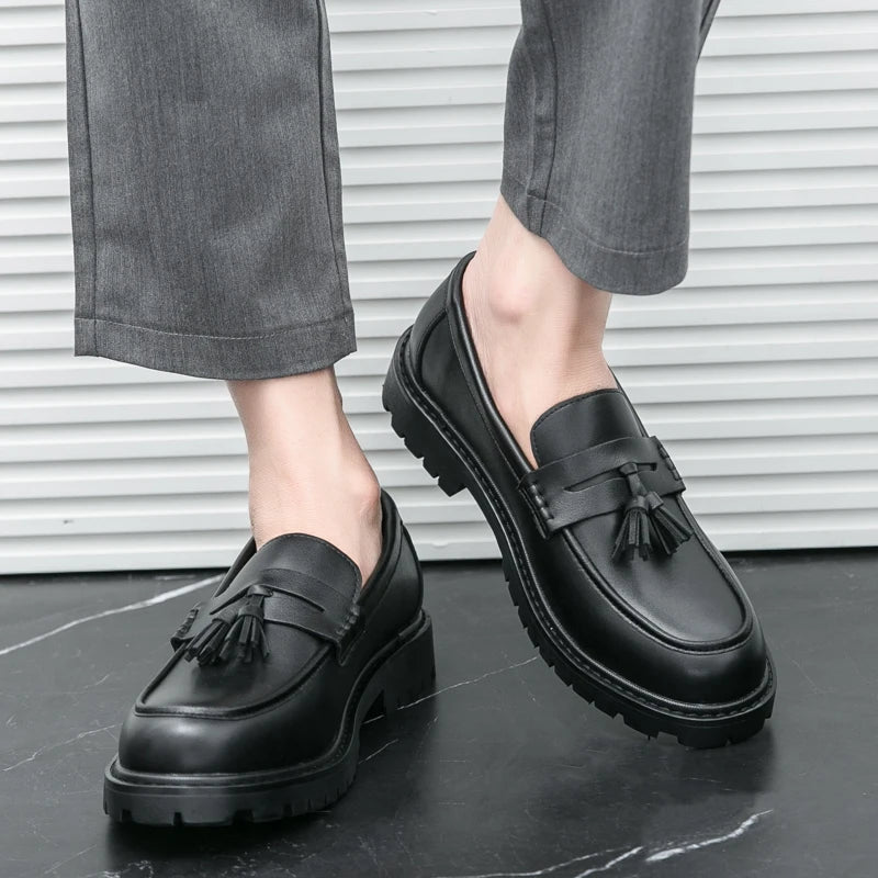 STRONGSHEN Men Tassel Leather Shoes Business Loafers Slip-On High Quality Classic Dress Shoes Men Loafers Solid Driving Mocassin