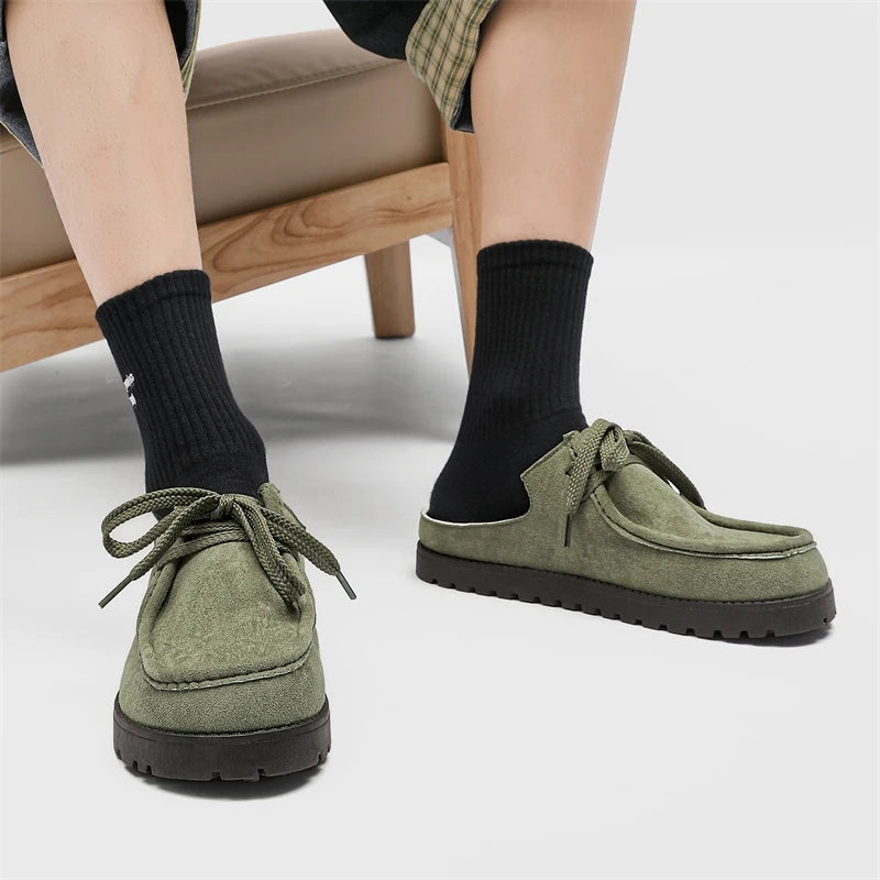 STRONGSHEN Summer Half Slippers For Man Original Suede Loafers Men Designer Shoes Lace-up Flat Casual Shoes zapatos de hombre