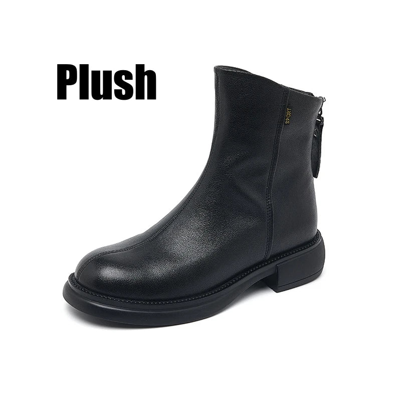 WOIZGIC Femmes Véritable Cuir Femme mère Bottines Chaussures Split Zipper Hiver Fourrure Peluche Chaud Automne Zapatos Mujer Plateforme