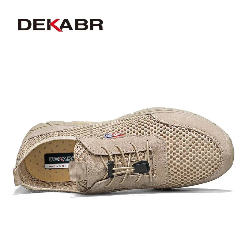 DEKABR Men's Shoes Genuine Leather Mesh Breathable Summer Fashion Lacing Comfortable Outdoor Lightweight Shoes For Men