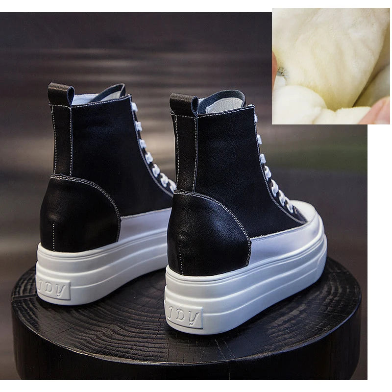 Fujin 8cm Genuine Leather Platform Sneakers Wedge Shoes For Women Spring Autumn Winter Women ankle Boots Booties Casual Shoes