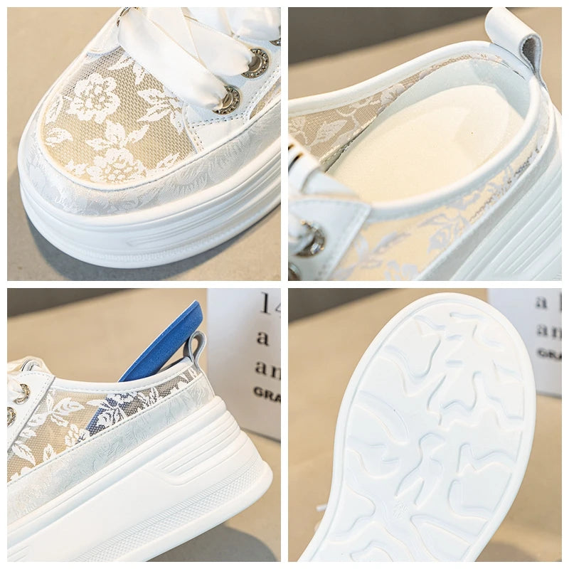 Fujin 8cm Air Mesh Ankle Boot Shoes Pumps Fashion Synthetic Platform Wedge Chunky Sneakers Comfy Summer Slipper Breathable Women