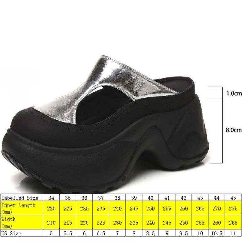 Fujin 9cm Synthetic Microfiber Leather Women Sandals Hollow Bling Vulcanize Slipper Platform Wedge Flats Chunky Sneakers Shoes