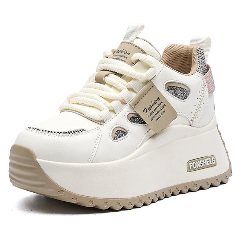 Fujin 3 inch 7cm Genuine Leather Comfy Breathable Hidden Heel Flats Skate Board Platform Wedge Sneakers Vulcanized Chunky Shoes