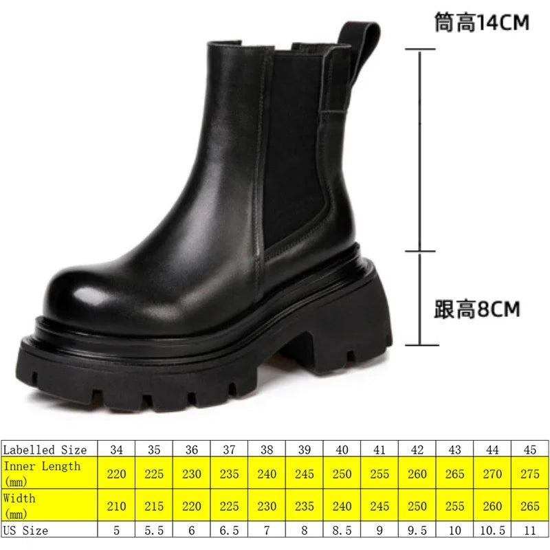 Fujin 8cm New ROME Genuine Leather Ankle Motorcycle Chelsea Booties Women Autumn Ladies Elastic Spring Arch Support Stable Shoes