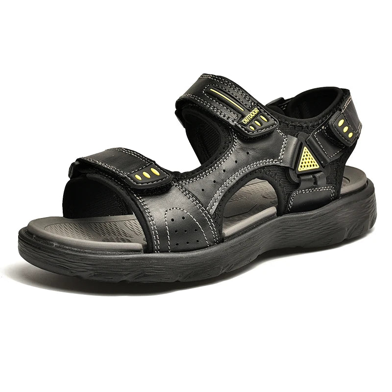 Sandales d'été en cuir véritable pour hommes, chaussures classiques décontractées, sandales de plage d'extérieur, chaussures romaines d'été pour hommes, pointures 38 à 46