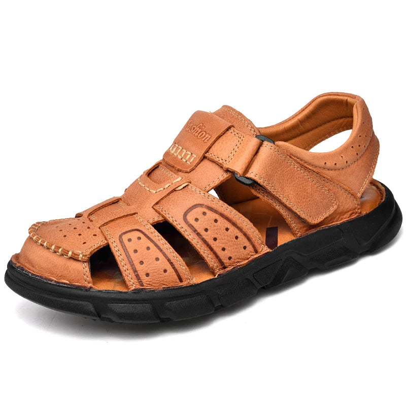 Chaussures décontractées en cuir véritable pour hommes, sandales classiques de haute qualité pour hommes, baskets d'été pour la marche en plein air, sandales respirantes pour hommes