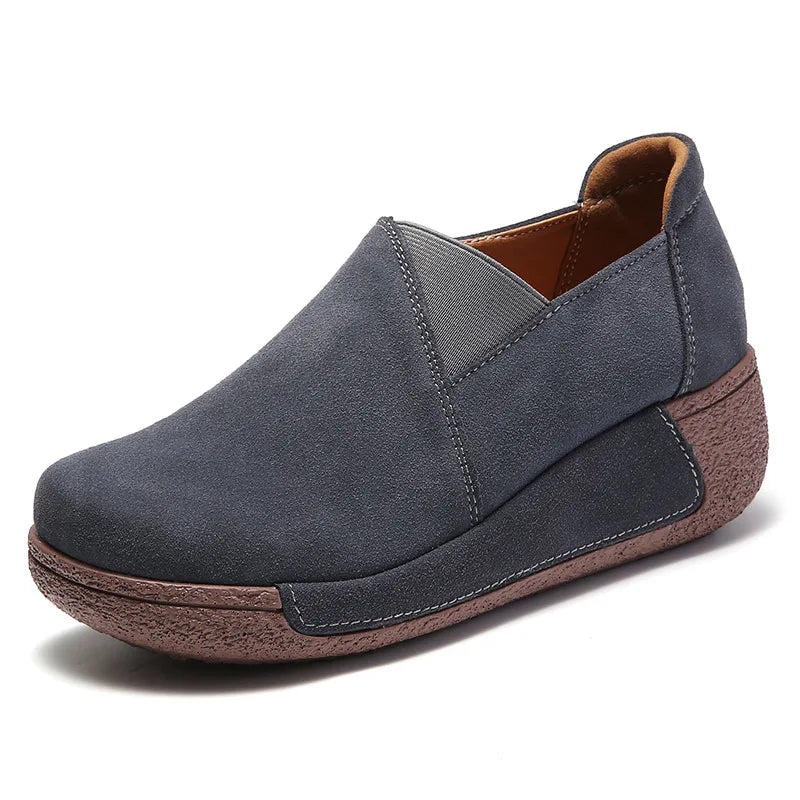 WOIZGIC Women Mother Female Genuine Leather Shoes Platform Flats Loafers Slip On Korean Plus Size 41 42 Vulcanized Shoes
