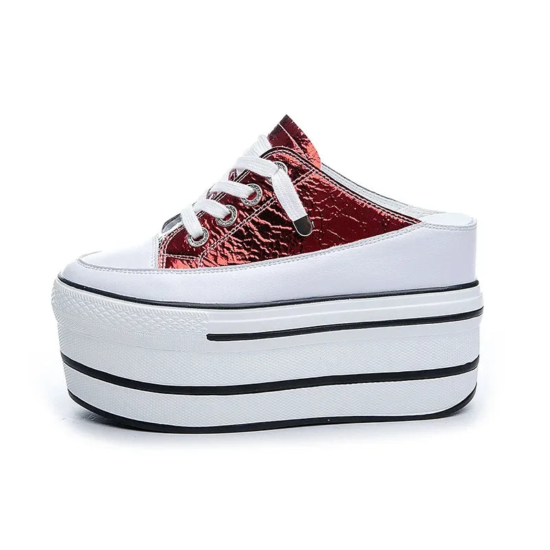 Fujin 10cm Mules Shoes Sandals Genuine Leather 2024 Women Sneakers Slippers Summer Shoes New Casual Shoes Women's Fashion