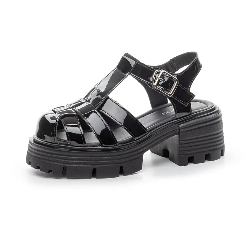 Fujin 7cm Patent Synthetic Microfiber Leather Chunky Sneakers Slippers Platform Wedge Sandals Slipper Flats Pumps Women Shoes