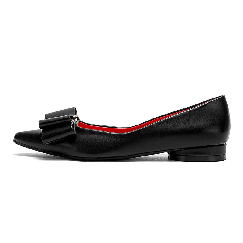 Women's Shoes PU Casual Flat Leather Shoes 2025 Luxury Brand New Listing Black Pointed Toe Lazy Shoes Bowknot