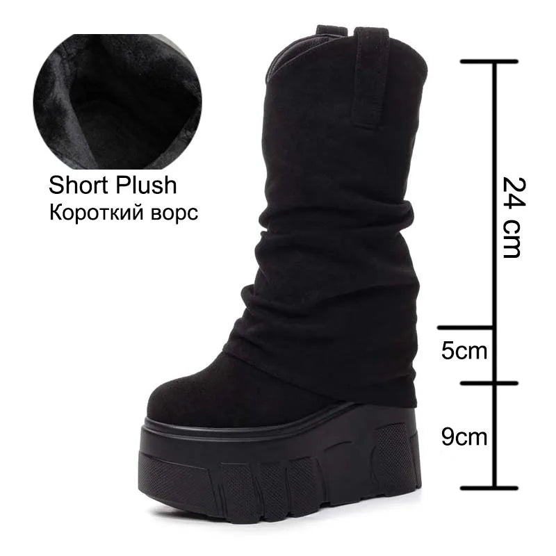 Fujin 5 Inch 14cm Stretch Boots Short Ankle Boots for Women Knee High Platform Booties Wedge Heel Hidden Botas Autumn Winter