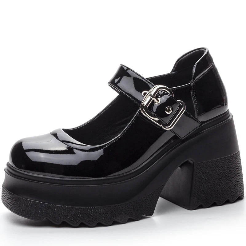 AUTUSPIN 10cm Chunky Heels Mary Janes Shoes Women Summer Autumn Buckle Pumps Female Students Party Wedding Platform High Heels