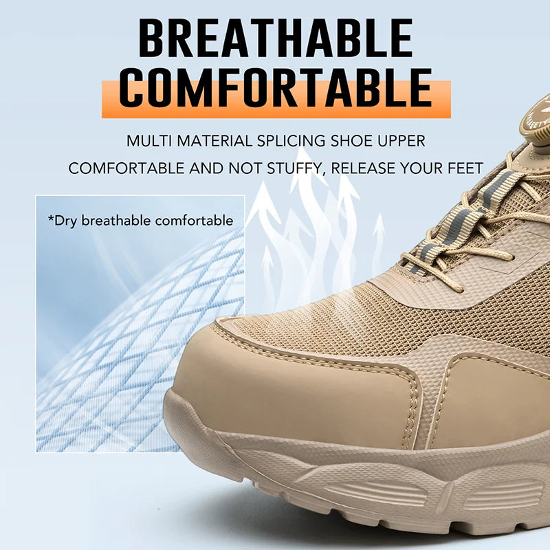 Chaussures de travail respirantes pour hommes, chaussures de sécurité anti-écrasement et anti-perforation, bottes pour hommes, chaussures indestructibles à bouton rotatif, baskets pour hommes