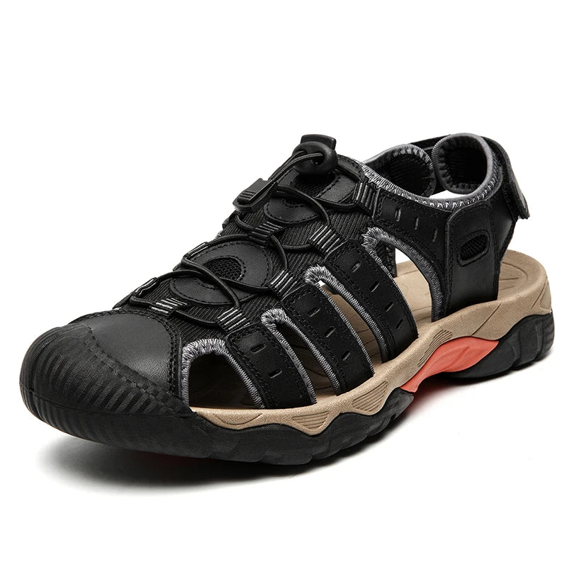 Sandales pour hommes, nouvelles sandales en cuir véritable souple, chaussures pour hommes, grande taille, chaussures d'été pour l'extérieur, sandales de plage confortables, chaussures romaines pour hommes