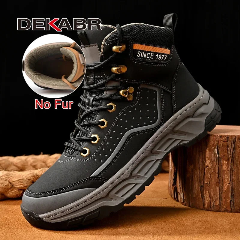 DEKABR 2025 New Fashion Casual Men Shoes Leather Boots Lace Up Handmade Comfortable Breathable Platform Ankle Boots Size 38-45