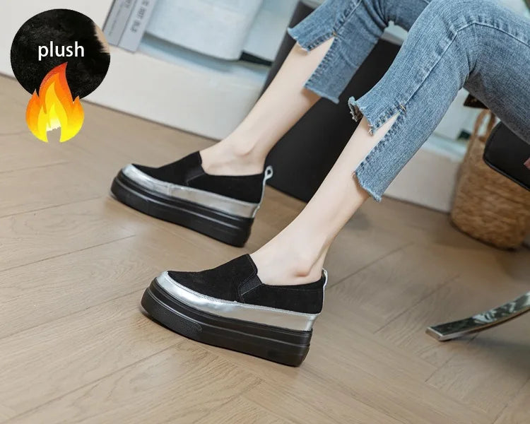 Fujin 8cm Genuine Leather Synthetic Cow Suede Platform Wedge Casual Summer Chunky Sneaker Pumps Comfy High Brand Autumn Shoes