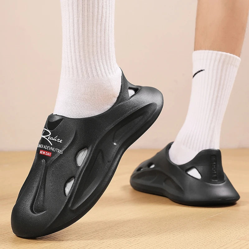 STRONGSHEN Men's Shoes Summer Outdoor Non-Slip Breathable Hollow Out Beach Water Shoes Slip-on Soft-sole EVA Sandals for Men