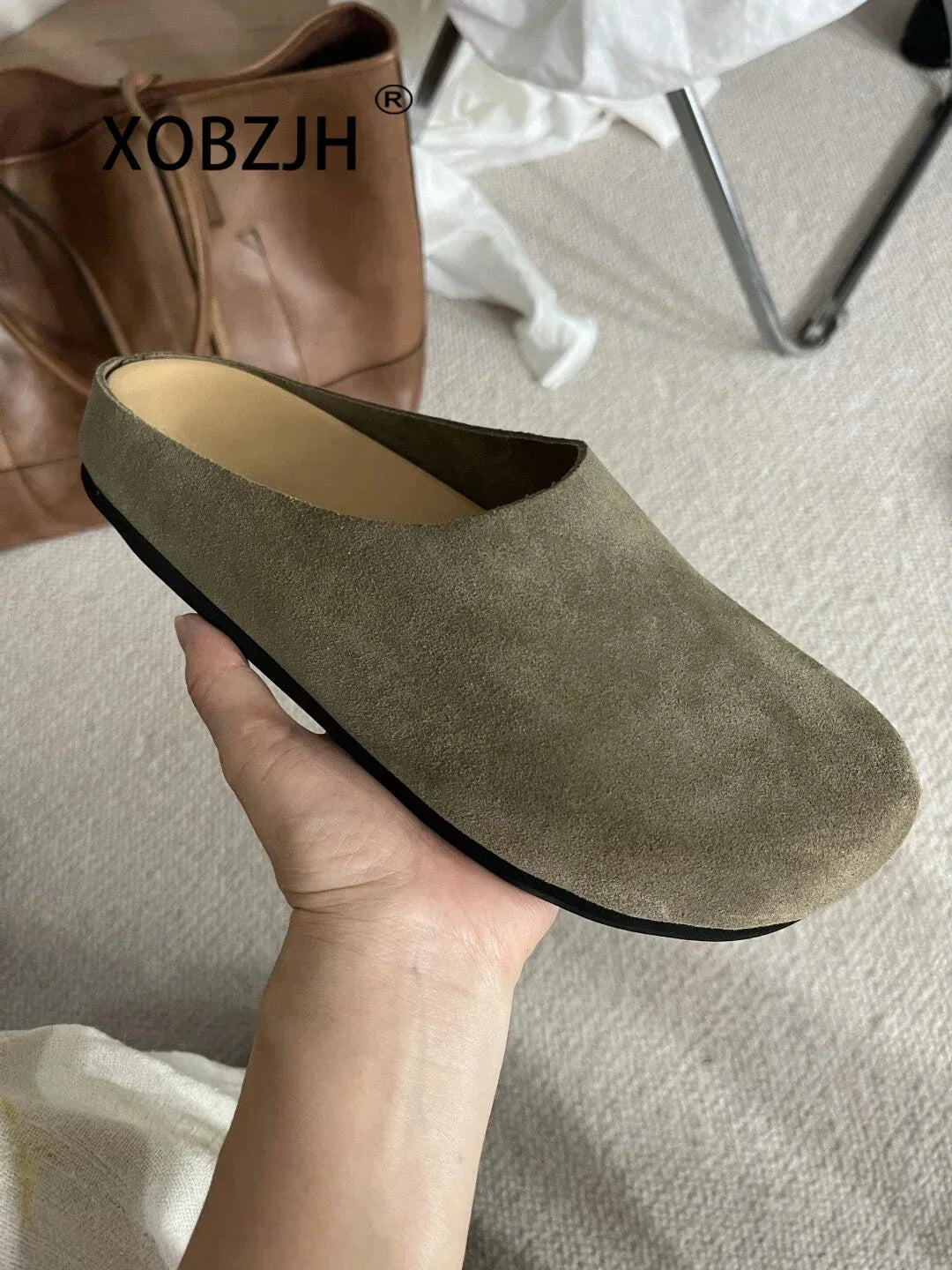 2024 Flat Slippers High Quality New Women KidSuede Mules Shoes Round Toe Casual ComfortSlides Woman Thick Sole Slippers Woman