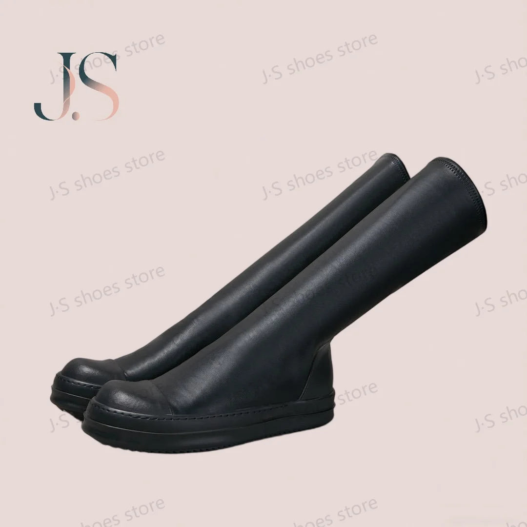 Brand Sneaker Ro Women Boot Stretch Boots Men Rubber Sole Shoe Black Leather Under-Knee Riding Ankle Boot Cowhide Casual Shoes