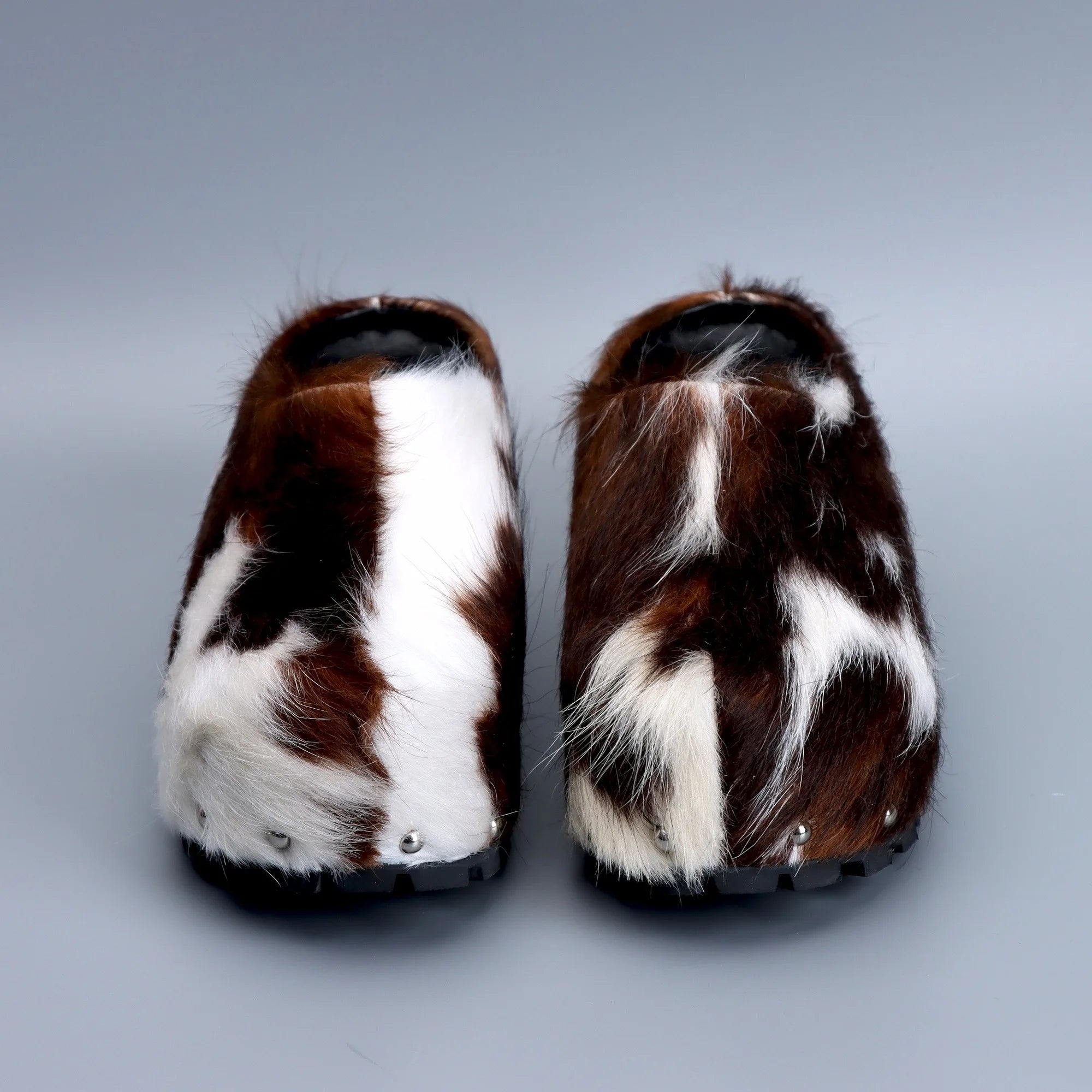 Handmade Luxury Studded Platform Fur Slippers with Natural Calf Hair,Leather Lining & Memory Foam Arch Support Clogs for All-Day