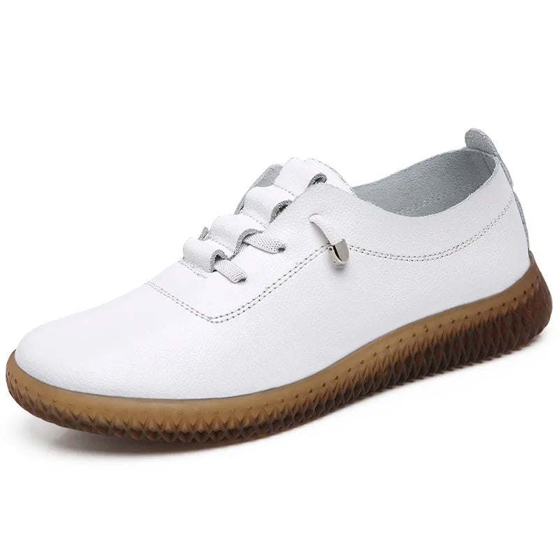 WOIZGIC Ladies Women's Female Mother Genuine Leather Vulcanized Shoes Flats Moccasin Loafers Non Slip Lace up Plus Size 41