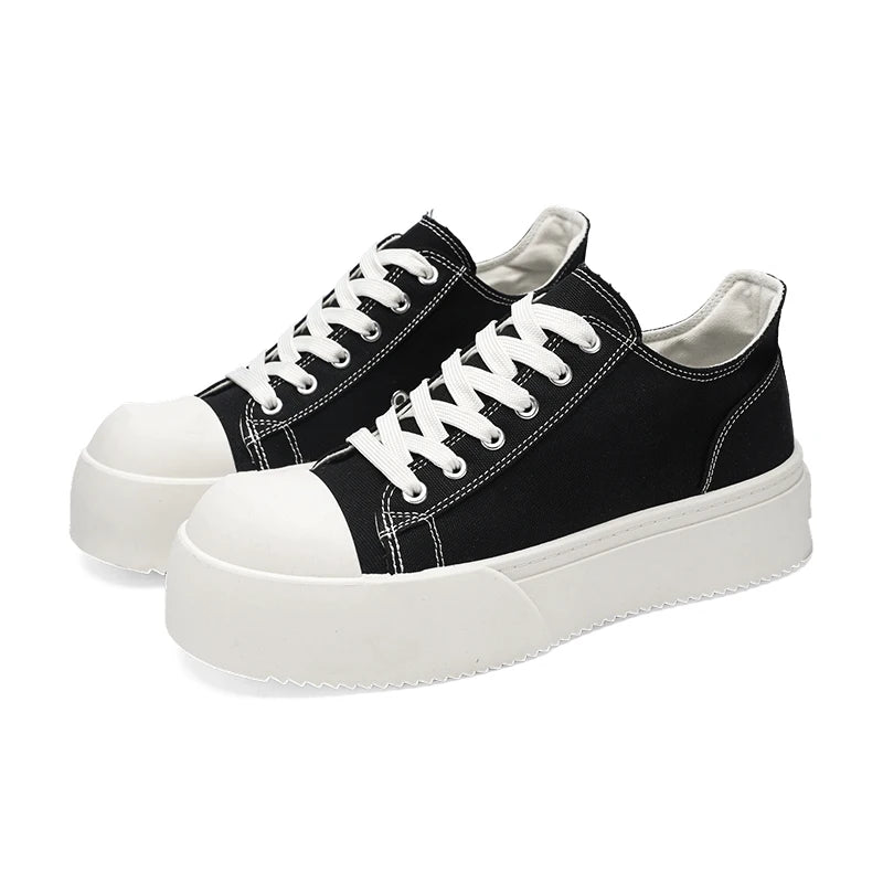 STRONGSHEN Trendy Men Platform Canvas Skate Shoes Leisure Thick Bottom Sports Casual Sneakers Mens Height Increase Lace Up Shoes
