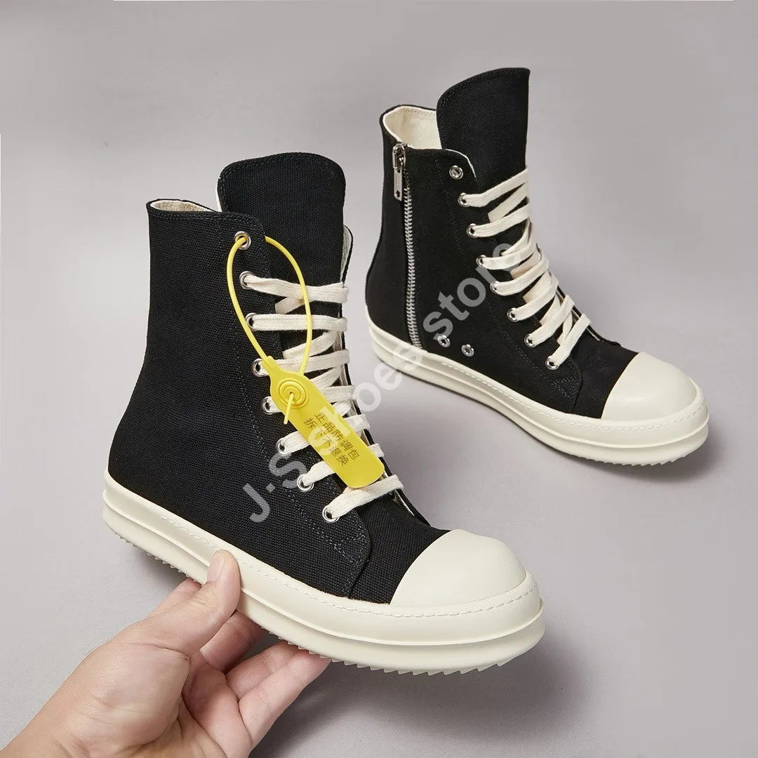 Classic Black Canvas Shoe Brand R-o Shoe Men High Top Shoes Women Casual Shoes Sneaker Luxury Ankle Boot Lace Up Flat Boots