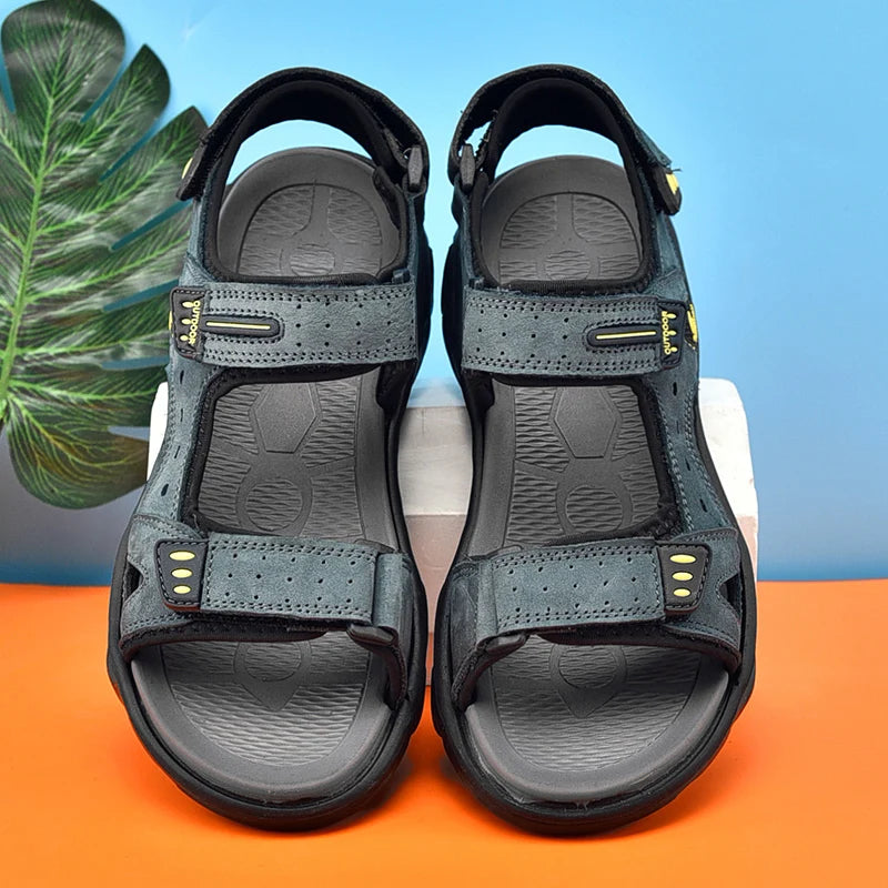 Sandales d'été en cuir véritable pour hommes, chaussures classiques décontractées, sandales de plage d'extérieur, chaussures romaines d'été pour hommes, pointures 38 à 46