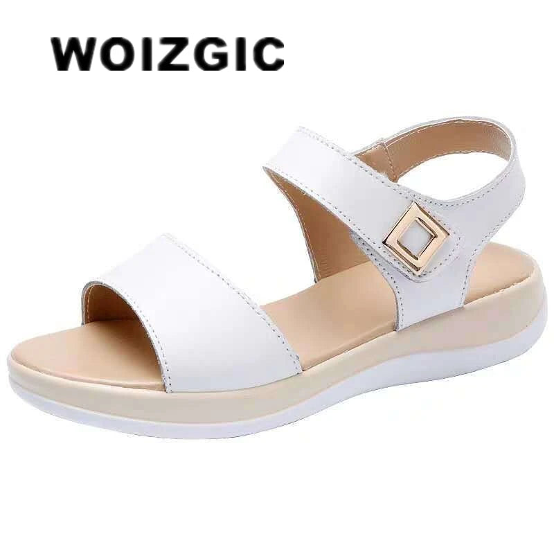 WOIZGIC Sandales à plateforme en cuir véritable pour femmes, chaussures d'été tendance pour la plage, antidérapantes