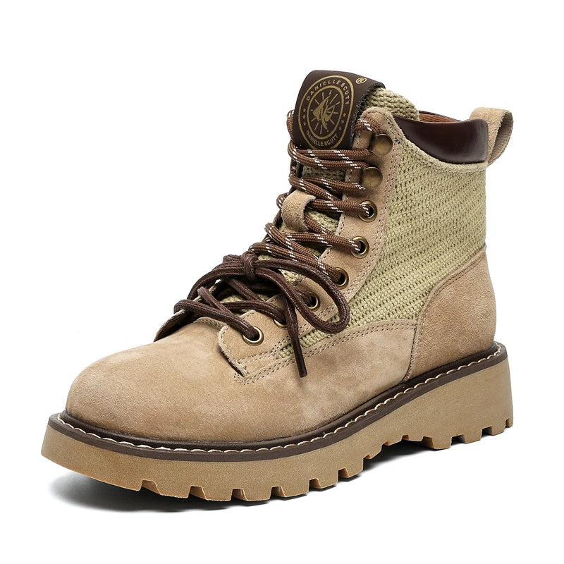 STRONGSHEN Retro Casual High Top Men Boots Genuine Leather Chunky Boot Motorcycle Ankle Boots Lace-Up Work Footwear Botas Hombre