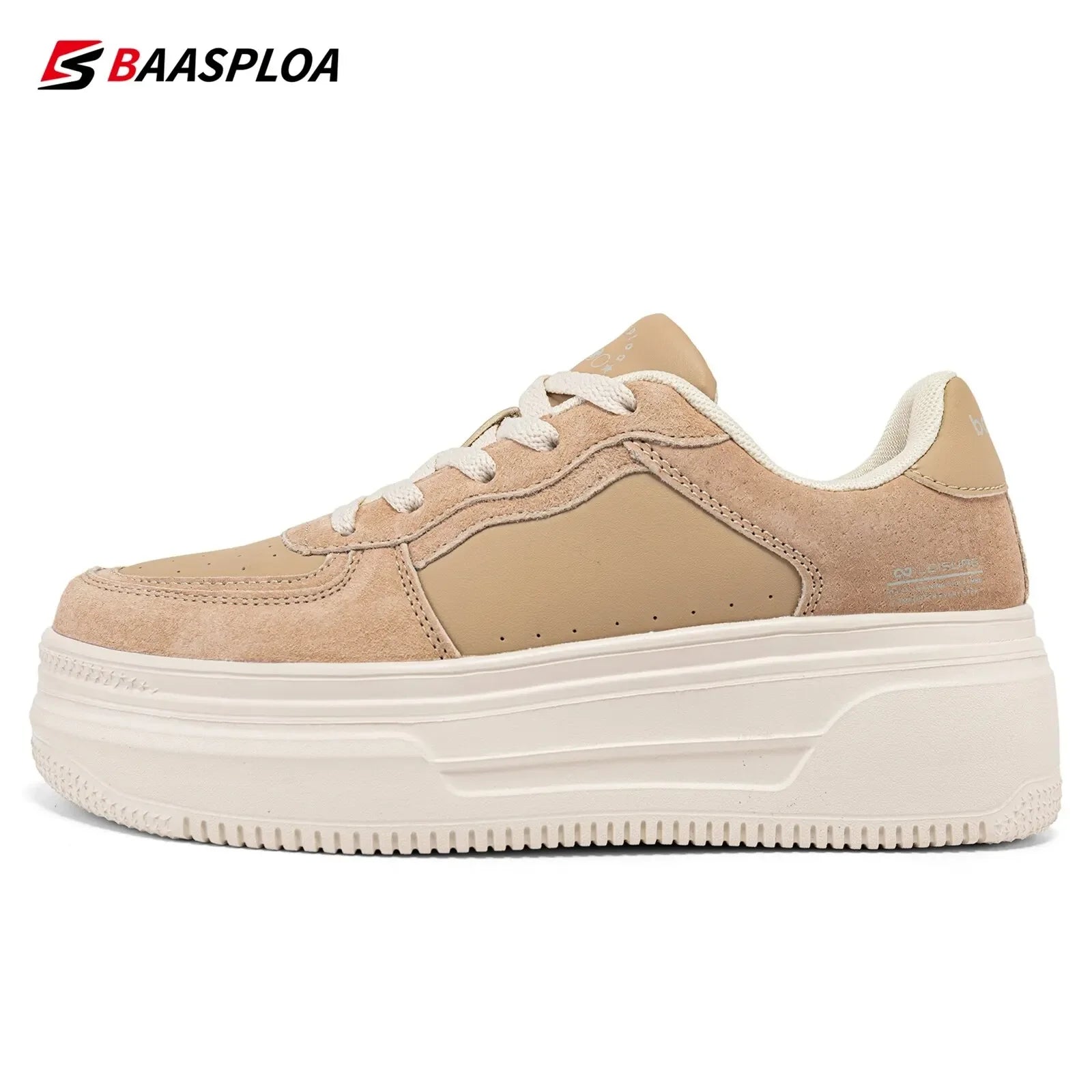 Baasploa Women Platform Sneakers Fashion Leather Casual Thick Soled Shoes for Women Comfort White Skateboarding Shoes Non-Slip