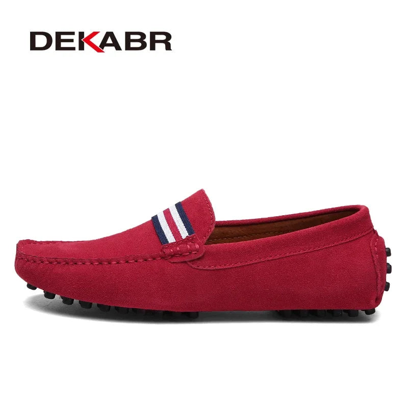 DEKABR Loafers Men New Design Suede Loafers Genuine Leather Slip on Moccasins Men Comfy Red Moccasin Driving Loafers for Men