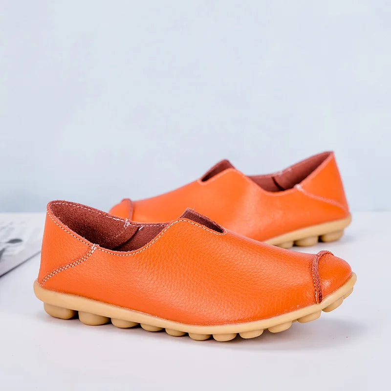 WOIZGIC Genuine Leather Flats Loafers for Women's Female Ladies Comfortable Slip-On Shoes Classic Style colorful soft