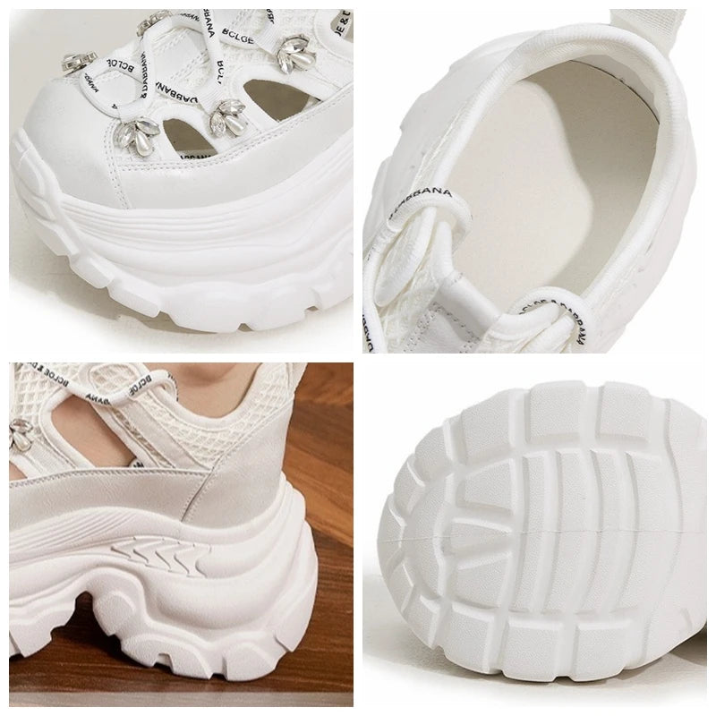 Fujin 9cm Air Mesh Microfiber Leather Comfy Booties Chunky Sneaker Ankle Boots Platform High Brand Fashion Summer Shoes Women