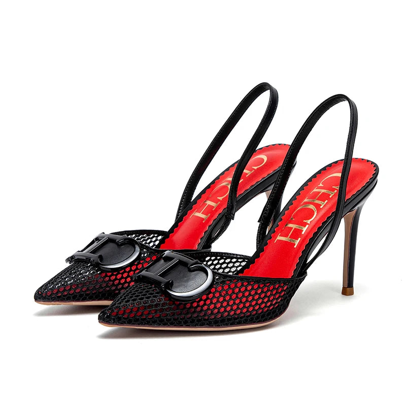Women's Shoes Summer Sandals Breathable Mesh Heels Red Luxury Brand Girls Shoes Woman