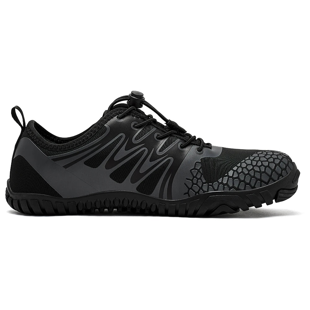 HOBIBEAR Wide Toe Barefoot Shoes for Unisex Artificial Leather Outdoor Walking Sneakers Zero Drop Minimalist Elastic Band Shoes