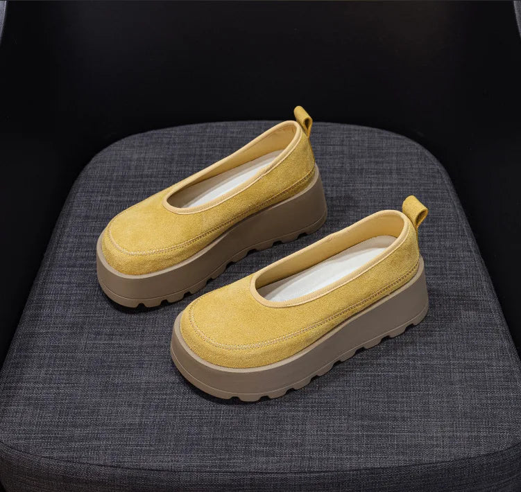 Fujin 6CM Suede Cow Genuine Leather Spring Slip on Females Moccasins Women Platform Wedge Autumn Women Shoes Pumps Shoes