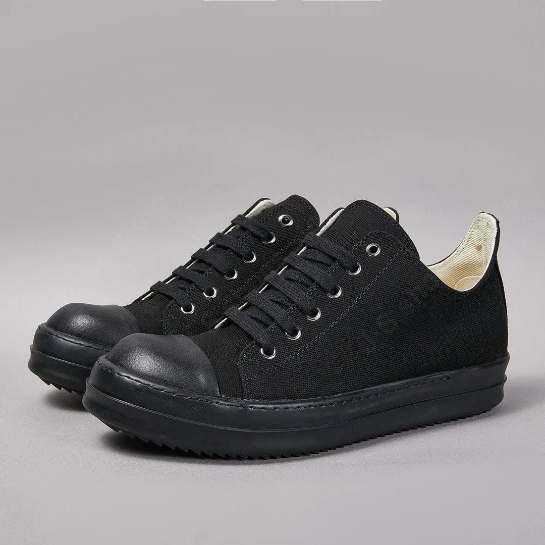 R-o Design Men Shoe Women Sneakers Full Black Canvas Low Top Shoe Luxury Casual  Sneaker Thick Sole Lace Up Luxury Flat Shoes
