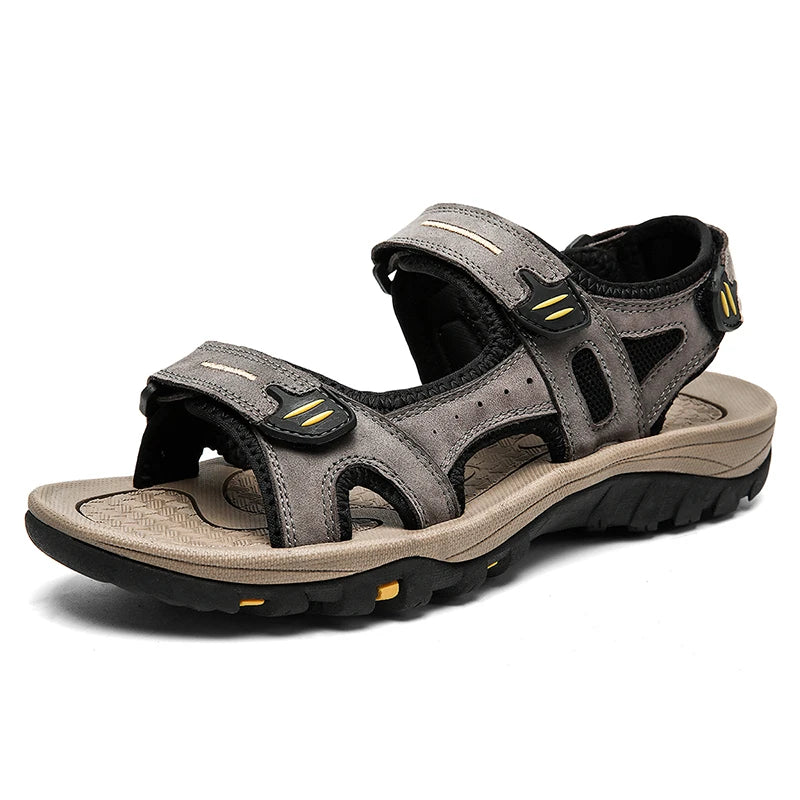 Sandales d'été en cuir véritable pour hommes, nouvelles sandales grande taille pour hommes, chaussures d'extérieur décontractées pour hommes, sandales tendance, pantoufles, grandes tailles 38-48
