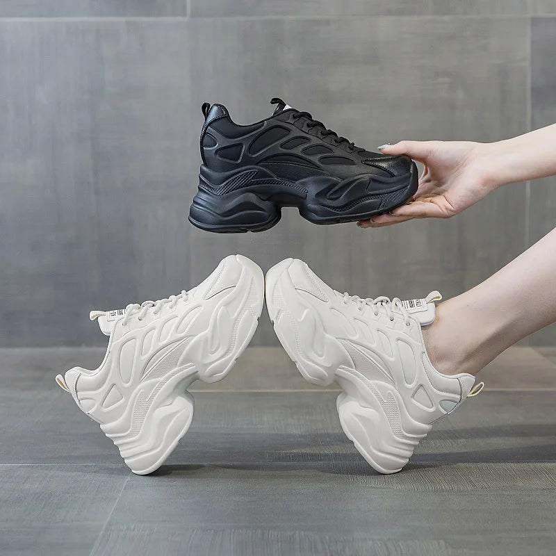 DRKANOL 2025 Fashion Women Thick Sole Casual Sneakers Summer Breathable Air Mesh Height Increasing Wedges White Vulcanized Shoes