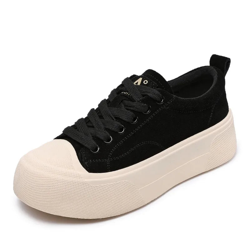 DRKANOL 2025 Fashion Women Flat Platform Shoes Spring Lace-Up Quality Cow Suede Round Toe Casual Sneakers Ladies Board Shoes