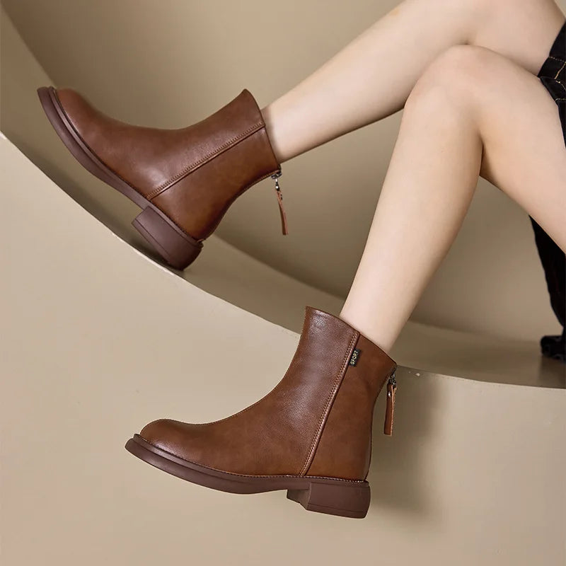 WOIZGIC Femmes Véritable Cuir Femme mère Bottines Chaussures Split Zipper Hiver Fourrure Peluche Chaud Automne Zapatos Mujer Plateforme