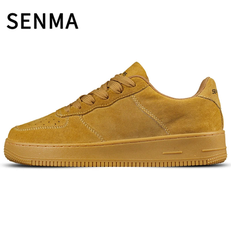 SENMA Men's Shoes Autumn Couple Versatile Casual Thick Soled Leather Board Shoes Sports White /Brown Trendy Women Shoes Sneakers