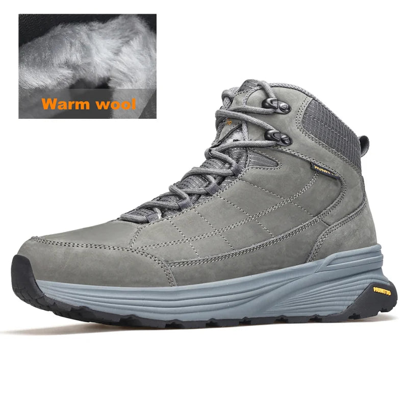 HUMTTO Bottes de randonnée en cuir pour hommes, chaussures de randonnée chaudes en laine pour l'extérieur, baskets d'escalade de luxe de créateur, bottines de sécurité pour hommes