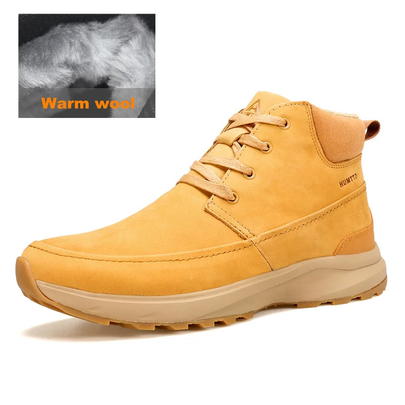 HUMTTO Bottes de randonnée en cuir pour hommes, chaussures de randonnée chaudes en laine pour l'extérieur, baskets d'escalade de luxe de créateur, bottines de sécurité pour hommes