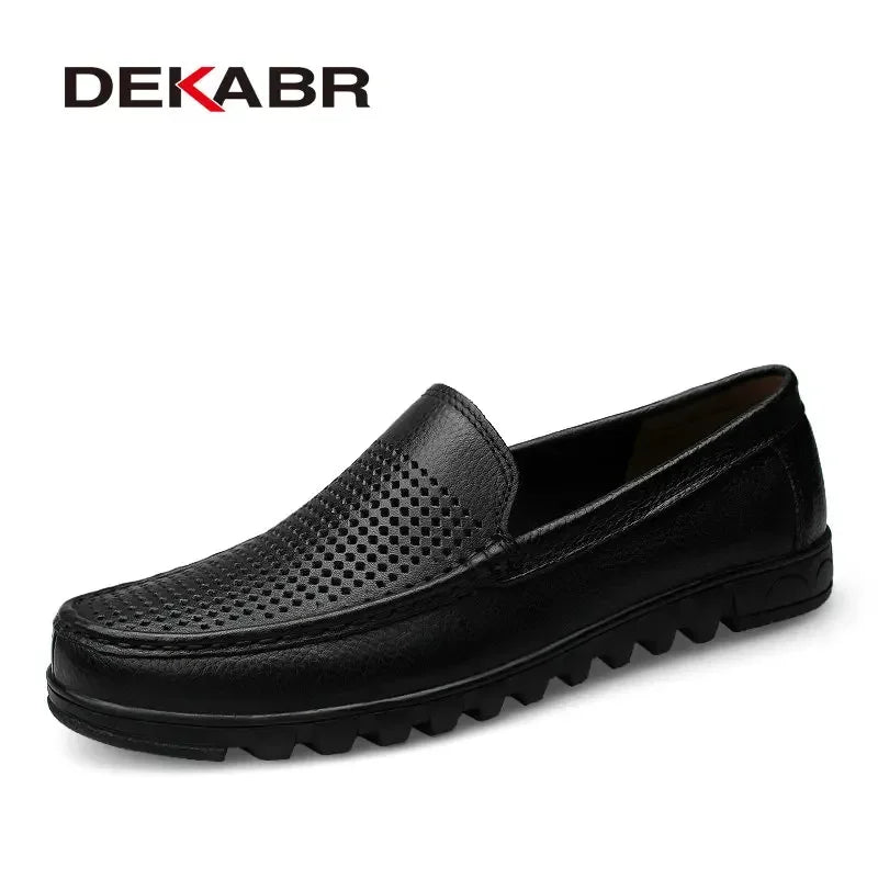 DEKABR Men Shoes Genuine Leather Black Brown Men Flat Shoes Classic Hand Sewing Men Flats Zapatos Hombres Big Size 37-48