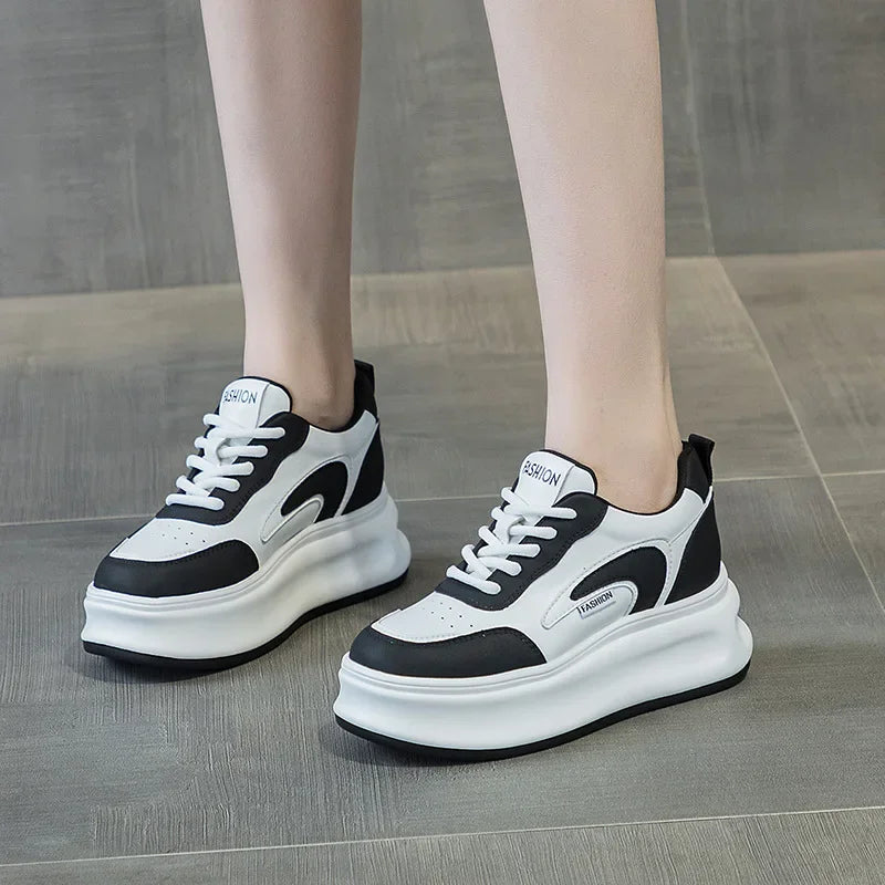 Fujin 8cm New Platform Wedge Sneakers Air Mesh Summer Sandals Shoes Women Shoes Spring Autumn Genuine Leather Vulcanize Footwear